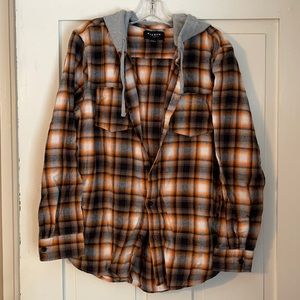 PACSUN Men’s Flannel Shirt Hoodie Long Sleeve Button Front pockets